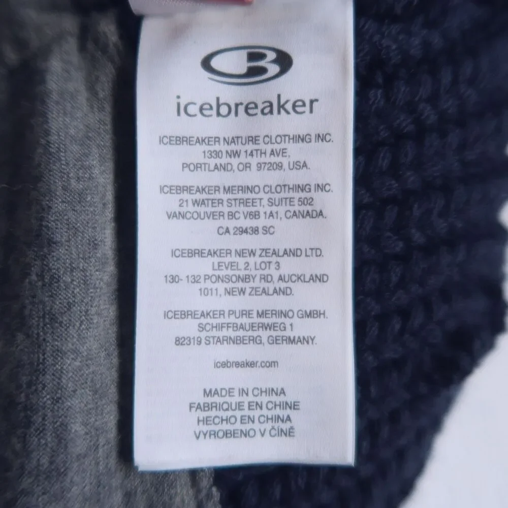 ICEBREAKER Blue Zig Pom Beanie One Size Wool Blend Winter Hat Lined Outdoor